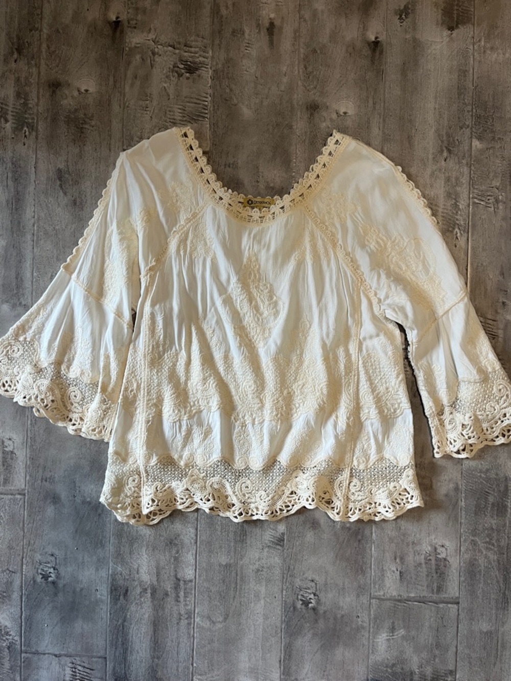 Democracy Cream Lace-Trim Tunic Top